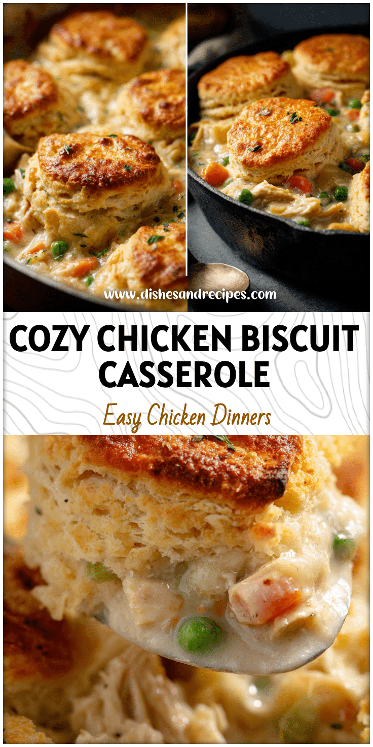 Golden baked Chicken Pot Pie Biscuit Casserole served in a skillet, a true Good Eat and Healthy Treat.
